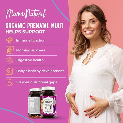 Mama Natural 100% Organic Prenatal Vitamins | One A Day Prenatal Vitamins (30 Servings) Mama Natural