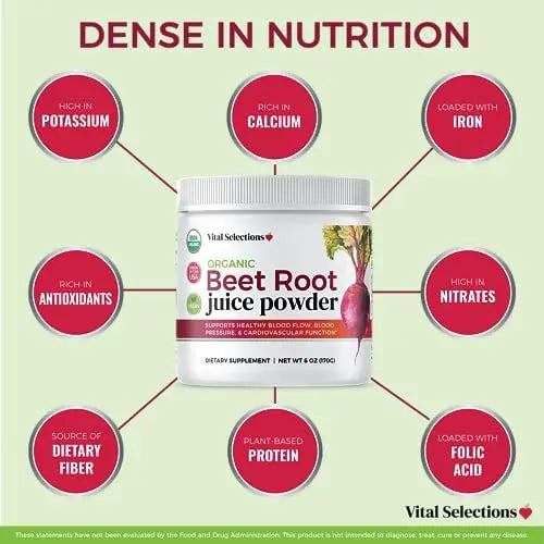 Vital Selections 100% Organic Beet Root Juice Powder, Highest Purity and Potency Vital Selections