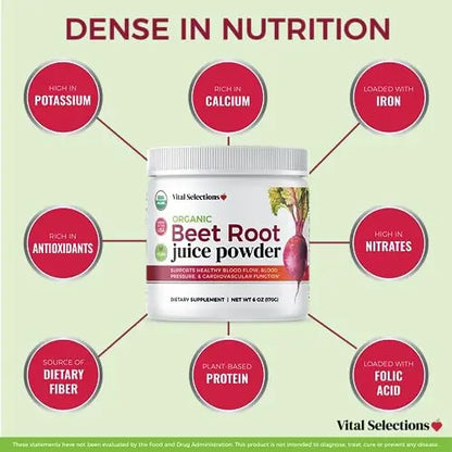 Vital Selections 100% Organic Beet Root Juice Powder, Highest Purity and Potency Vital Selections