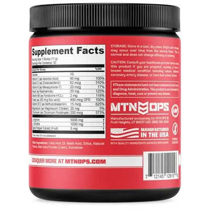 MTN OPS Enduro Nitric Oxide Supplement & Stim-Free Pre Workout - 30 Servings MTN OPS