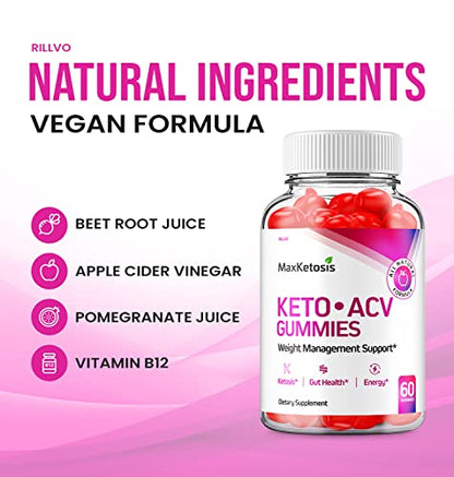 (2 Pack) Max Ketosis Keto ACV Gummies Max Ketosis Advanced Formula Apple Cider Vinegar Rillvo