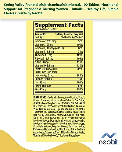 Spring Valley Prenatal Multivitamin/Multimineral, 100 Tablets, Nutritional Support Neobit