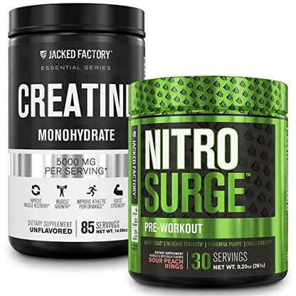 Jacked Factory Nitrosurge Pre-Workout in Sour Peach Rings & Creatine Monohydrate Jacked Factory