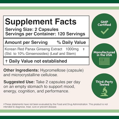 Ginseng Capsules (Korean Red Ginseng Extract, Panax Ginseng 10% Ginsenosides) Double Wood SupplementsBuy Supplements Australia