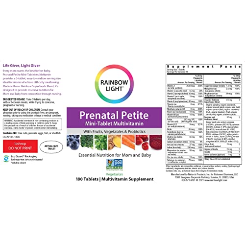 Rainbow Light Prenatal Petite Mini-Tab Multivitamin Plus Superfoods & Probiotics - Organic Daily Rainbow Light