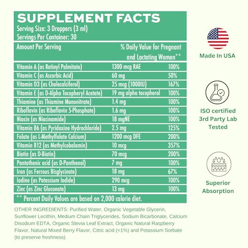Prenatal + Postnatal liposomal Liquid Drops with Iron | 30 Day Supply | 3 FL Oz | Non-GMO Vitaminally