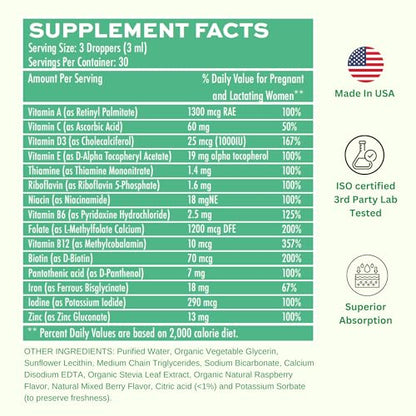 Prenatal + Postnatal liposomal Liquid Drops with Iron | 30 Day Supply | 3 FL Oz | Non-GMO Vitaminally