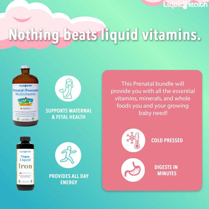 LIQUIDHEALTH Prenatal Baby Booster Pregnancy Vitamin Bundle - Vegan Women's Prenatal Multivitamin LIQUIDHEALTH