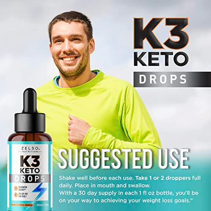 (3 Pack) K3 Keto Drops for Weight Loss - Fat Burner & Metabolism Booster | Advanced Keto ZELSO
