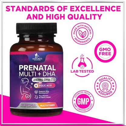 Women's Prenatal Multivitamin with Folic Acid & DHA, Prenatal Vitamins w/ Folate, Omega 3 Nature's Nutrition