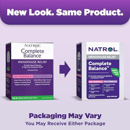 Natrol Complete Balance A.M./P.M. Capsules for Menopause Relief, Helps Relieve Hot Flashes and Night Sweats Natrol