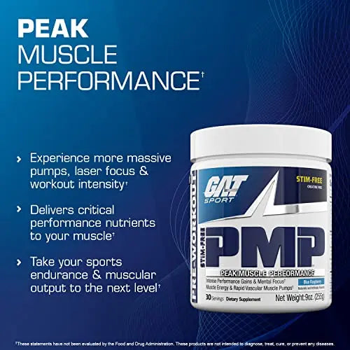 GAT SPORT PMP (Peak Muscle Performance), Pre-Workout, 30 Servings (Blue Raspberry GAT SPORT