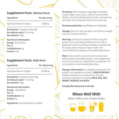 100% Pure Hydrolysed Collagen Peptides Powder - 400g Tub | Halal & Grass-Fed Bovine Collagen CLN Labs