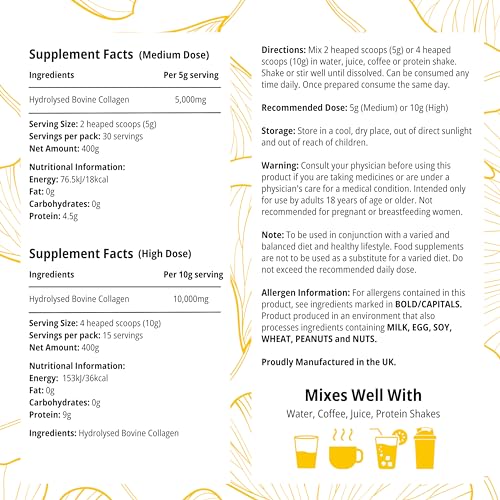 100% Pure Hydrolysed Collagen Peptides Powder - 400g Tub | Halal & Grass-Fed Bovine Collagen CLN Labs