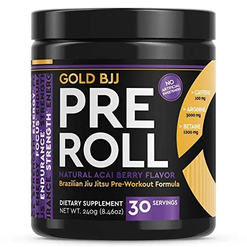 Gold BJJ PreRoll - Jiu Jitsu Pre Workout Supplement for Energy, Focus, and Endurance Gold BJJ