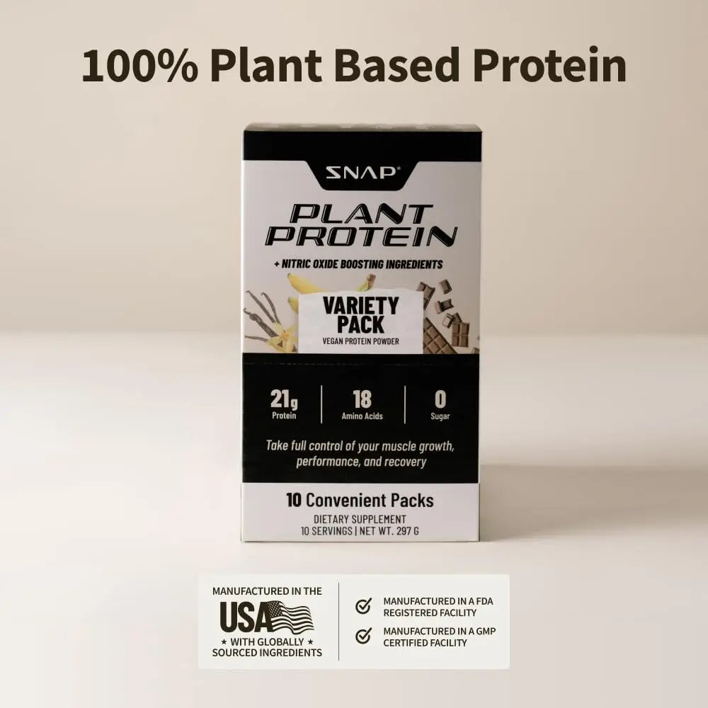 Snap Supplements 100% Plant Based Protein Powder Stick Packs with Nitric Oxide Booster Snap Supplements
