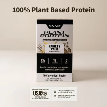 Snap Supplements 100% Plant Based Protein Powder Stick Packs with Nitric Oxide Booster Snap Supplements