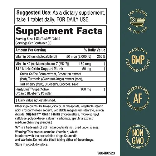Purity Products Artery Pill Core from MK-7 Vitamin K2, Plant-Based S7 Nitric Oxide Booster Purity Products