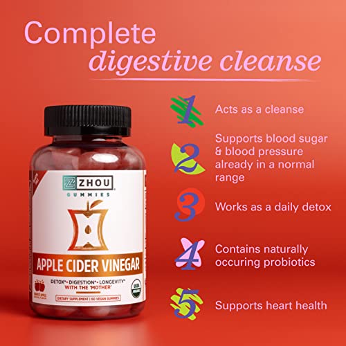 Zhou Nutrition Apple Cider Vinegar Gummies with The Mother, ACV Detox & Cleanse Zhou Nutrition