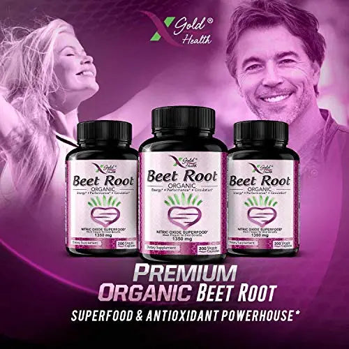 Organic Beet Root Powder 1350mg 200 Veggie caps Superfood Nitric Oxide Strongest X Gold Health