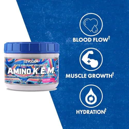 Evogen AminoKEM Sour Candy, Essential Amino Acid, BCAA, Nitric Oxide, Betaine, S7 Evogen