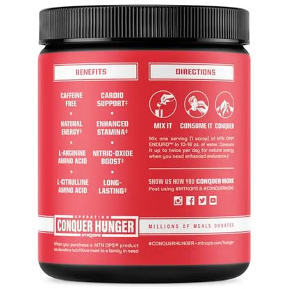 MTN OPS Enduro Nitric Oxide Supplement & Stim-Free Pre Workout - 30 Servings MTN OPS