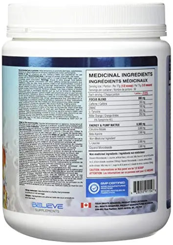 BELIEVE Pump Addict Ultimate Pre-Workout and Energy Formula Sour Peach, 550 g Believe