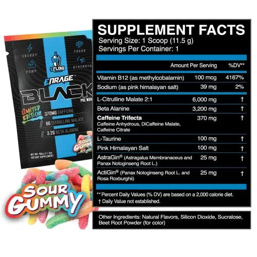 eFlow Nutrition ENRAGE Black Preworkout Sample Packs - Travel Packs - High Stim Energy eFlow Nutrition