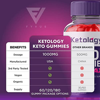 (2 Pack) Ketology Keto ACV Gummies Advanced Weight Loss Ketosis Supplement Fyvus