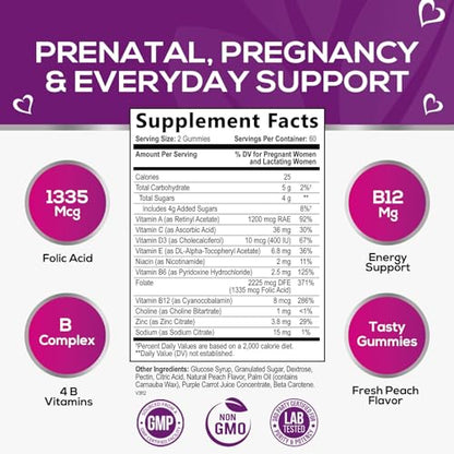 Nature's Prenatal Multivitamin Gummy with Folic Acid, Prenatal Vitamins w/Folate, Choline, Vitamin A Nature's Nutrition
