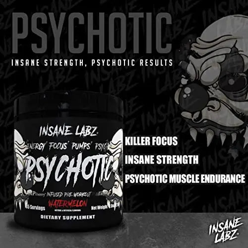 Insane Labz Psychotic Black Edition Mid Stimulant Pre Workout Powder, Energy Focus Insane Labz