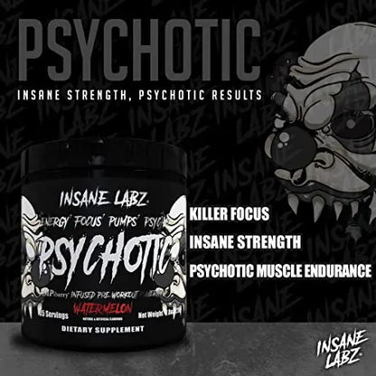 Insane Labz Psychotic Black Edition Mid Stimulant Pre Workout Powder, Energy Focus Insane Labz