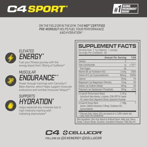 Cellucor C4 Original Pre Workout Powder ICY Blue Razz & C4 Sport Pre Workout Powder Cellucor