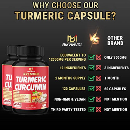 (2 Packs) Premium Turmeric Curcumin Supplement 12050mg with Ginger, Apple Cider Vinegar BMVINVOL
