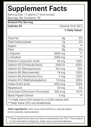 BlueEarth Company L-Arginine 5000mg + L-Citrulline Complex Powder Supplement Drink BlueEarth Company