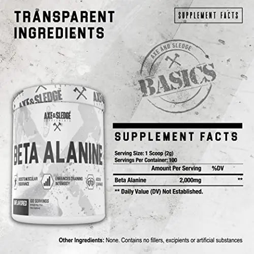 Axe & Sledge Supplements Beta Alanine Basics Powder, Supports Endurance, Performance Axe & Sledge