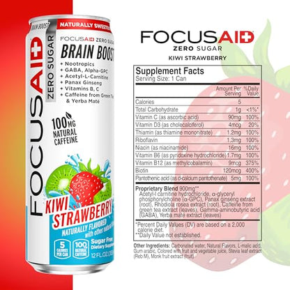 FOCUSAID ZERO SUGAR Nootropics Blend, Alpha-GPC, GABA, 100mg Natural Caffeine from Green Tea, Yerba Mate, Vitamin B-Complex, Keto-Friendly, No Artificial Sweeteners, 12 Fl Oz (Pack of 12) LIFEAIDBuy Supplements Australia