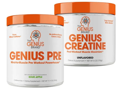 Genius Pre Workout Powder, Sour Apple, and Genius Micronized Creatine Monohydrate The Genius Brand