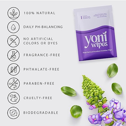 Yoni Wipes - 30 Count Biodegradable & Flushable Feminine Wipes, pH-Balanced, Aloe Vera & Vitamin E Yoni Wipes