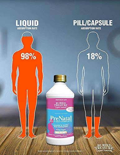 Buried Treasure Prenatal Plus DHA Complete, 16 oz Orange Banana Flavor, High Potency Liquid Buried Treasure