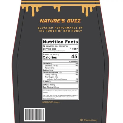 Buzzed Honey - 16oz, Natural Preworkout Supplement, Raw Honey, Caffeine, Clean Energy Buzzed Honey