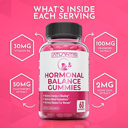 Hormonal Balance For Women & PMS Relief Gummies - Alleviates Cramps, Bloating, Mood Swings Atlantis Nutrition