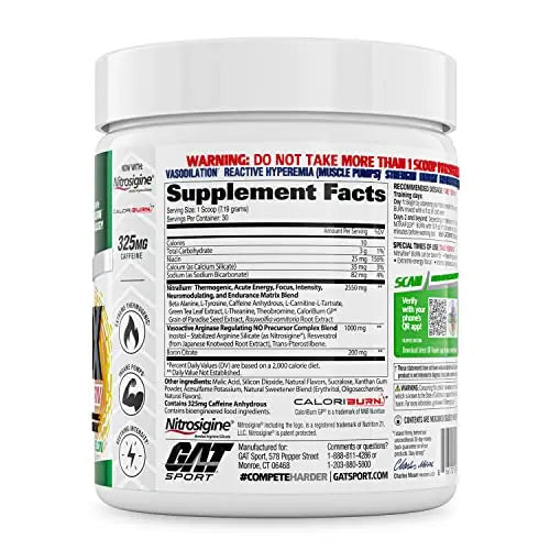 GAT SPORT NITRAFLEX Burn, Pre Workout Thermogenic Powder, Apple Melon, 30 Servings GAT SPORT