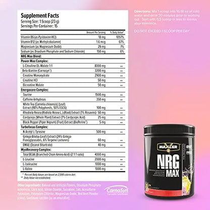 Maxler NRG MAX Pre Workout Powder with Taurine, L Citrulline Malate, Beta Alanine Creatine Maxler