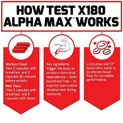 FORCE FACTOR Test X180 Alpha Max, 2-Pack, Total Testosterone and Nitric Oxide Booster Force Factor