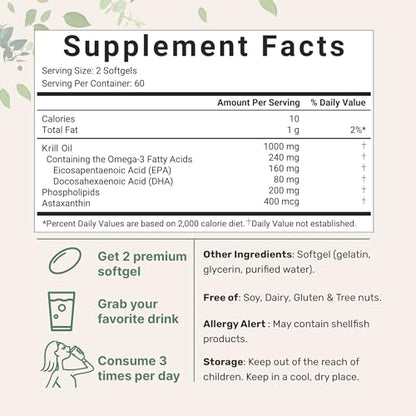 2 Pack Antarctic Krill Oil Supplement, 1000mg Per Serving, 120 Soft-Gels Each Micro Ingredients