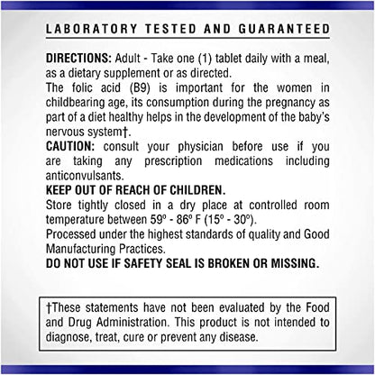 Folic Acid Supplement 100 Tablets 400 mcg by Natural Systems - Prenatal Vitamin for Women Perfect Natural Systems Naturasys