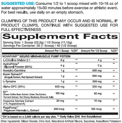 InnovaPharm NOVAPUMP Neuro (Snow Cone) Powder - 15.7 Ounces InnovaPharm