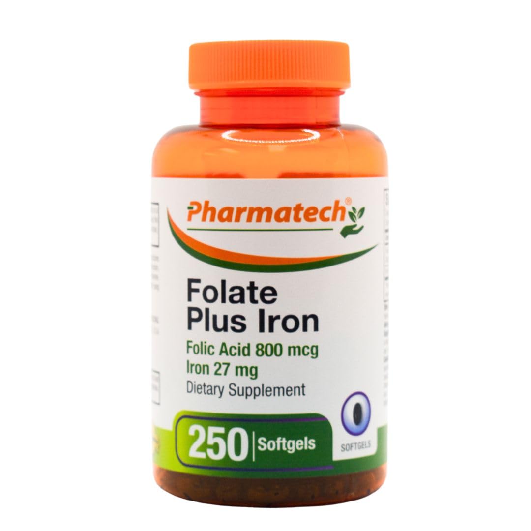 PHARMATECH Folic Acid 800 mcg Plus Iron 27 mg Supplement for Women, Vitamin B9 PHARMATECH