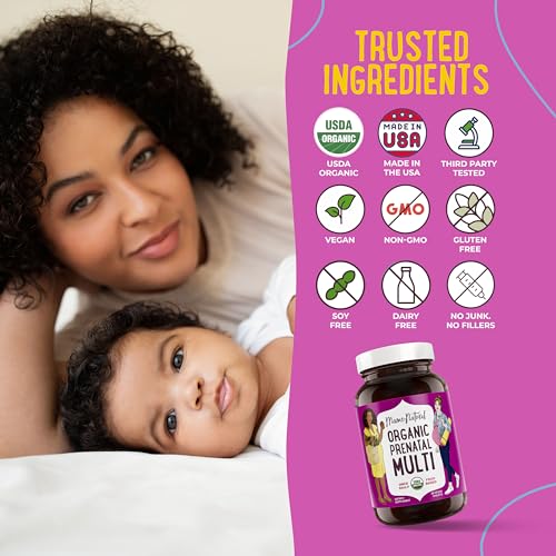 Mama Natural 100% Organic Prenatal Vitamins | One A Day Prenatal Vitamins (30 Servings) Mama Natural
